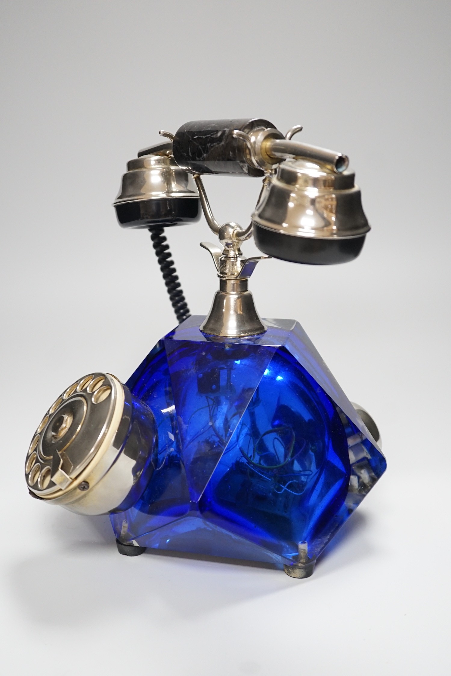 An Italian glass 1960's/70's telephone hand set, 27cm